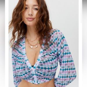 Urban Outfittera Cara Mesh Ruched Blouse